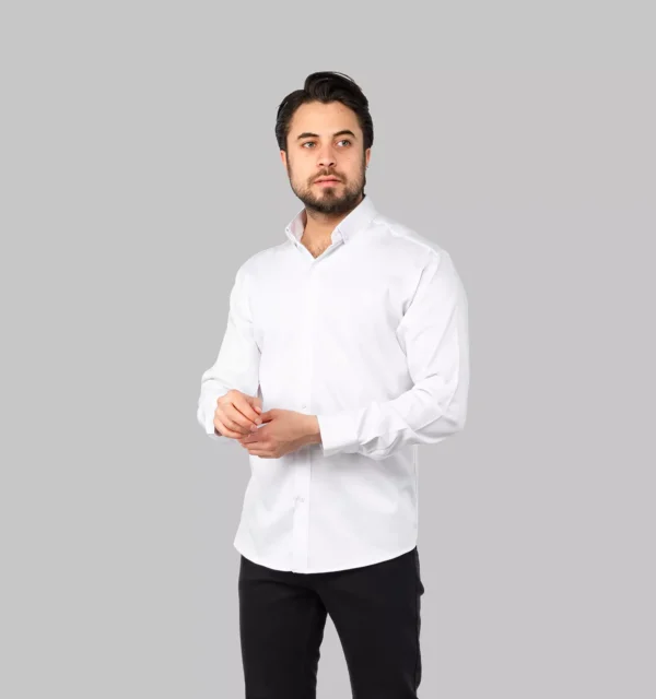 پیراهن مردانه آستین بلند ساده سفید Polo