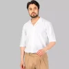 پیراهن اسپرت مراکشی مردانه نیم آستین ساده سفید