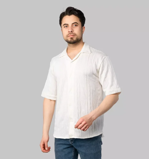پیراهن اسپرت مراکشی مردانه نیم آستین ساده سفید